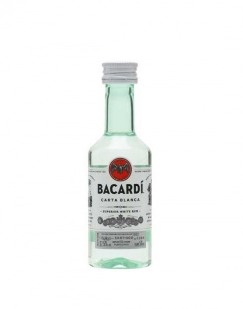 Garcias - Vinhos e Bebidas Espirituosas - RUM BACARDI CARTA BLANCA 5CL PET MINIATURA 1