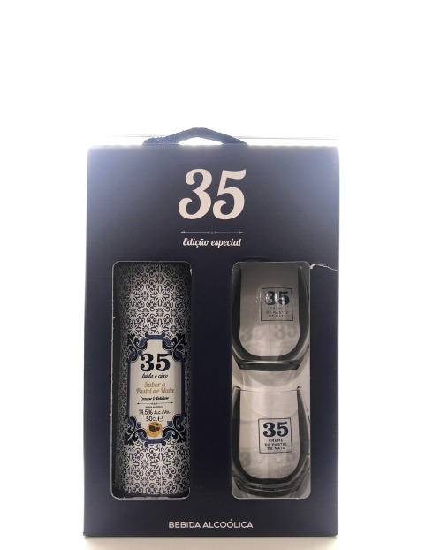 Garcias - Vinhos e Bebidas Espirituosas - LICOR 35 CREME PASTEL NATA COM COPO 2 COPOS 1