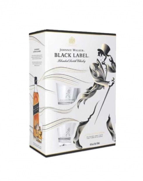 Garcias - Vinhos e Bebidas Espirituosas - WHISKY JOHNNIE WALKER BLACK LABEL C/ 2 COPOS 1