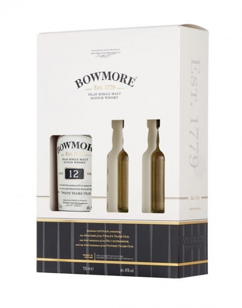 Garcias - Vinhos e Bebidas Espirituosas - WHISKY MALTE BOWMORE DOUBLE 12 ANOS C/ 2 MINIATURAS 1