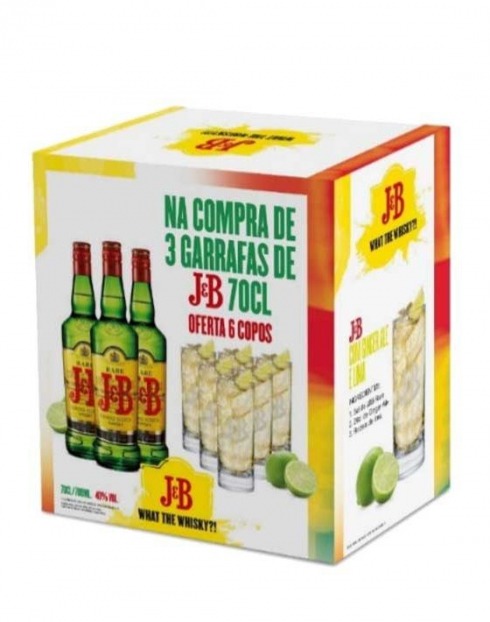 Garcias - Vinhos e Bebidas Espirituosas - WHISKY J&B PACK (3 GFS 0,70L + 6 COPOS) 1